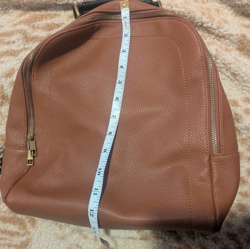 Roolee Caramel Leather Front Zip Backpack Purse - Picture 15 of 16